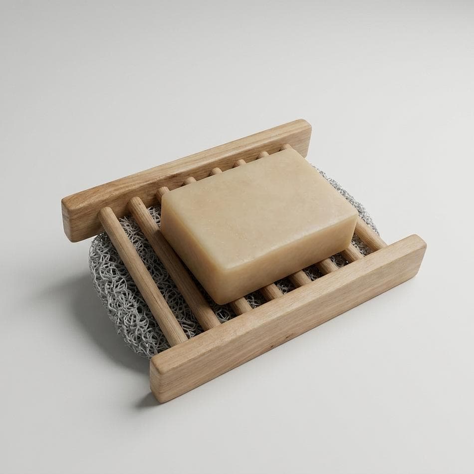 Soap Saver Set, Slatted Wooden Soap Dish + Hemp & Burlap Exfoliating Soap Bag, Helps Bars Dry Faster, 2-Piece Set