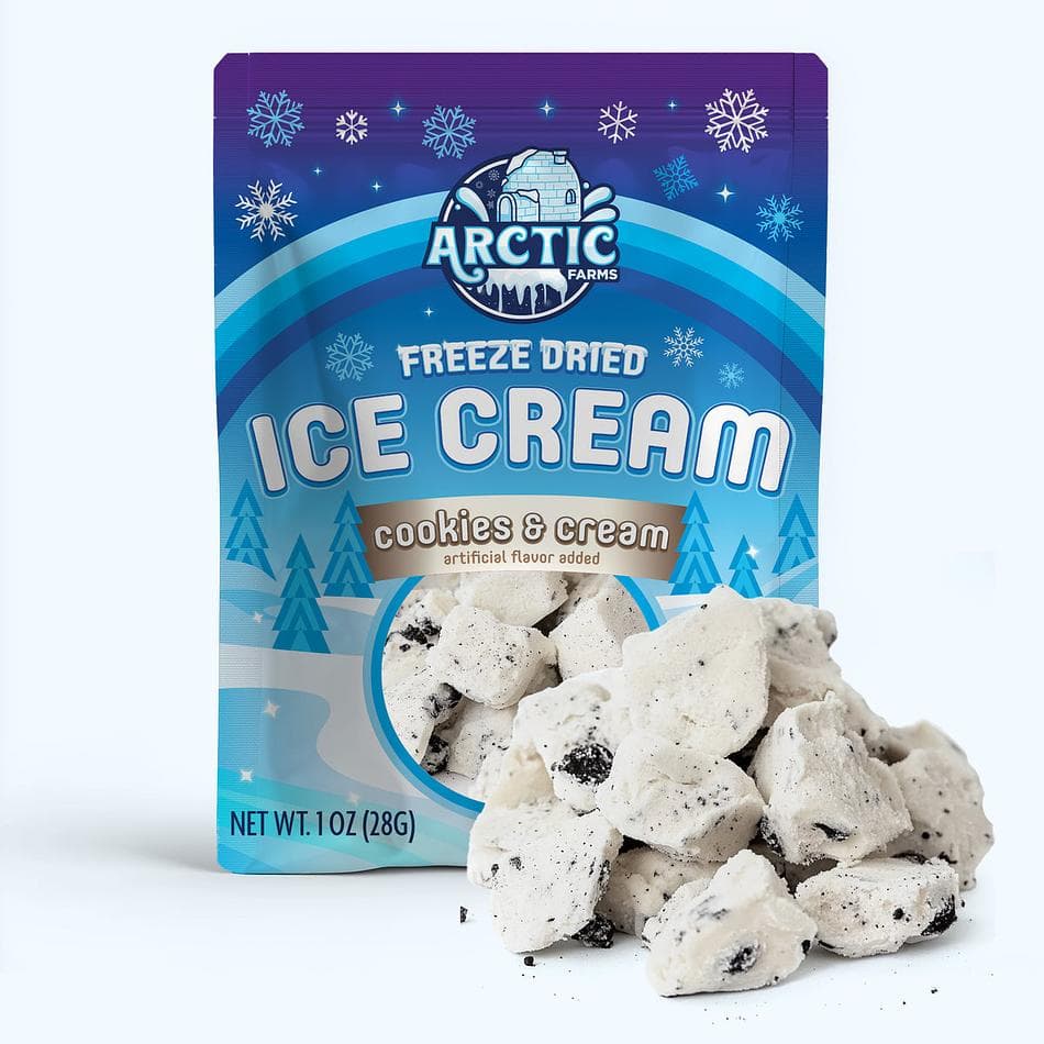 Freeze-Dried Ice Cream Bits, Cookies & Cream, No-Melt Crunchy Snack, Shelf-Stable, Resealable Bag (1 oz)