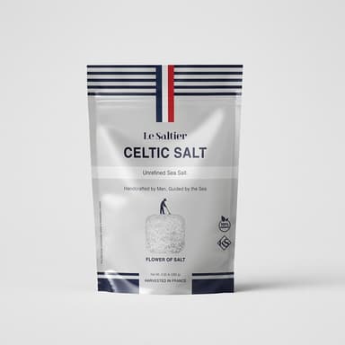 Fleur de Sel Finishing Sea Salt, Unrefined Celtic Flaky Crystals, Crisp Crunch & Mineral Flavor, 0.55 lb (8.8 oz)