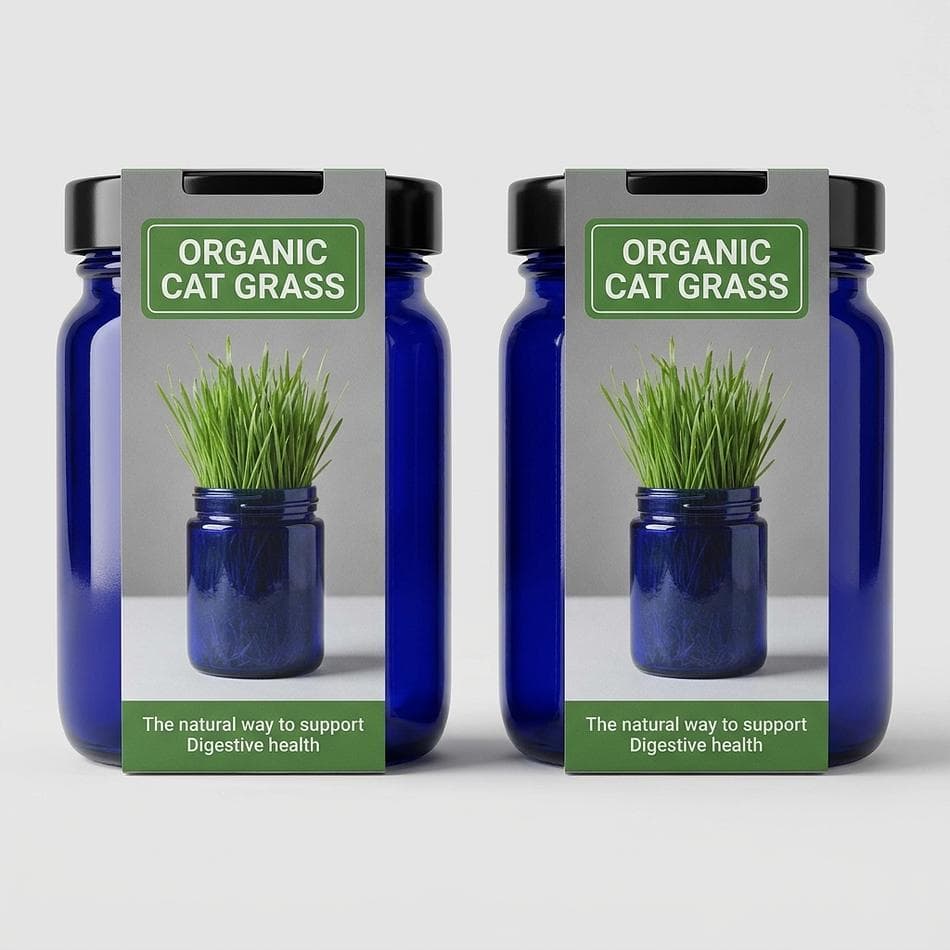 Organic Cat Grass Jar Kit, Rye Barley Oat Grass, Hairball & Digestion Support, 2-Pack Blue Jars