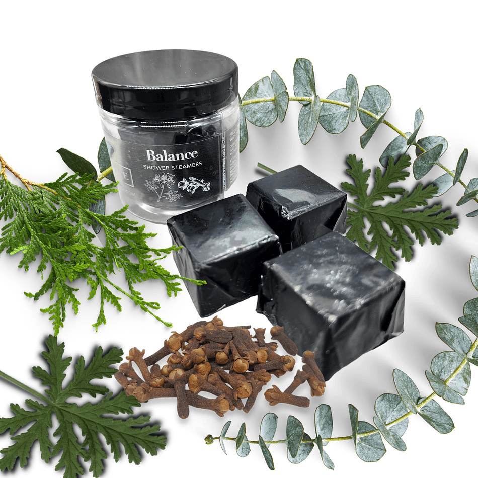 Aromatherapy Shower Steamers, Eucalyptus Clove & Geranium, Grounding Calm + Clear Breathing, 6 Tablets Jar