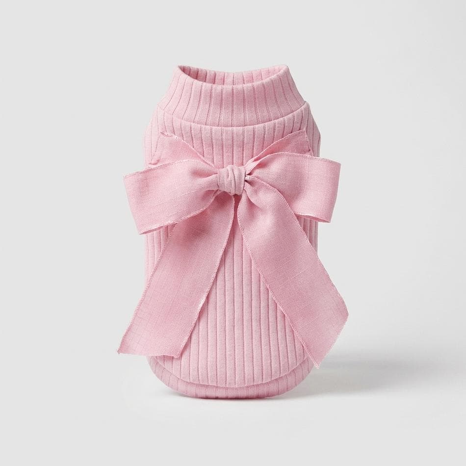 Ribbed Dog Turtleneck Shirt, Cotton Blend & Spandex, Reversible Bow Front/Back, Pink, Sizes XS–XXL