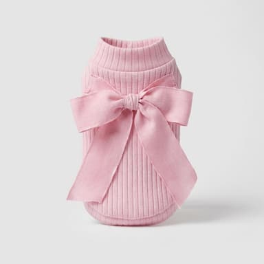 Ribbed Dog Turtleneck Shirt, Cotton Blend & Spandex, Reversible Bow Front/Back, Pink, Sizes XS–XXL