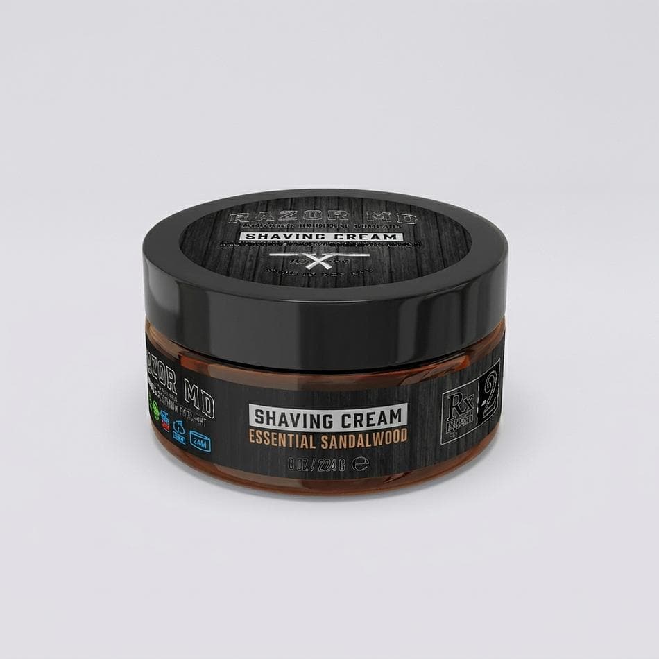 Non-Lathering Shave Cream, Sandalwood, Hyaluronic Acid & Aloe Vera, Sensitive Skin Razor Bump Relief, 8 oz Jar