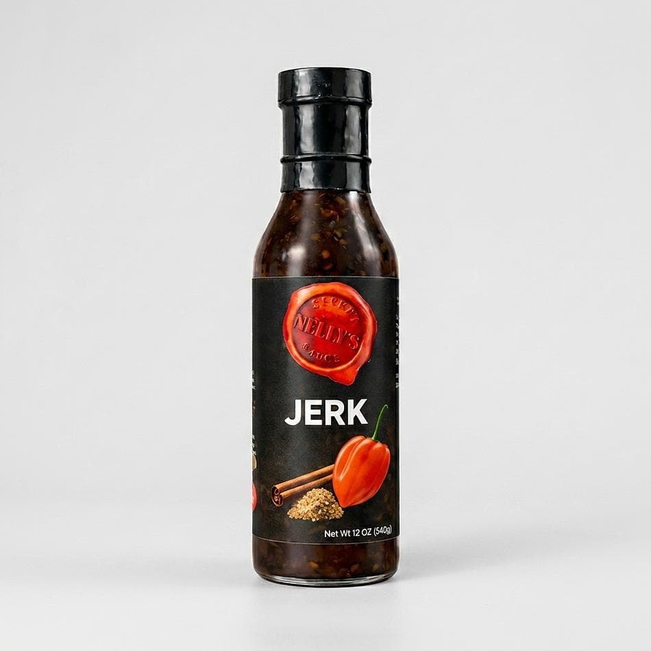 Caribbean Jerk Sauce, Herbs & Spices, Smoky Spicy Heat, Grilling Marinade & Finishing Sauce, 1 Bottle