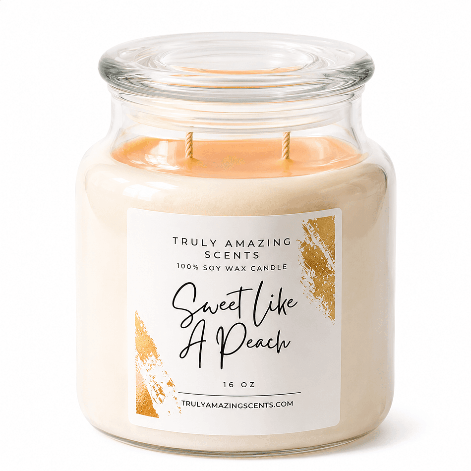 Peach Rings Soy Candle, 100% Soy Wax, Sweet Candy Peach Scent, Long-Lasting 60–70 Hr Burn, 16 oz Jar