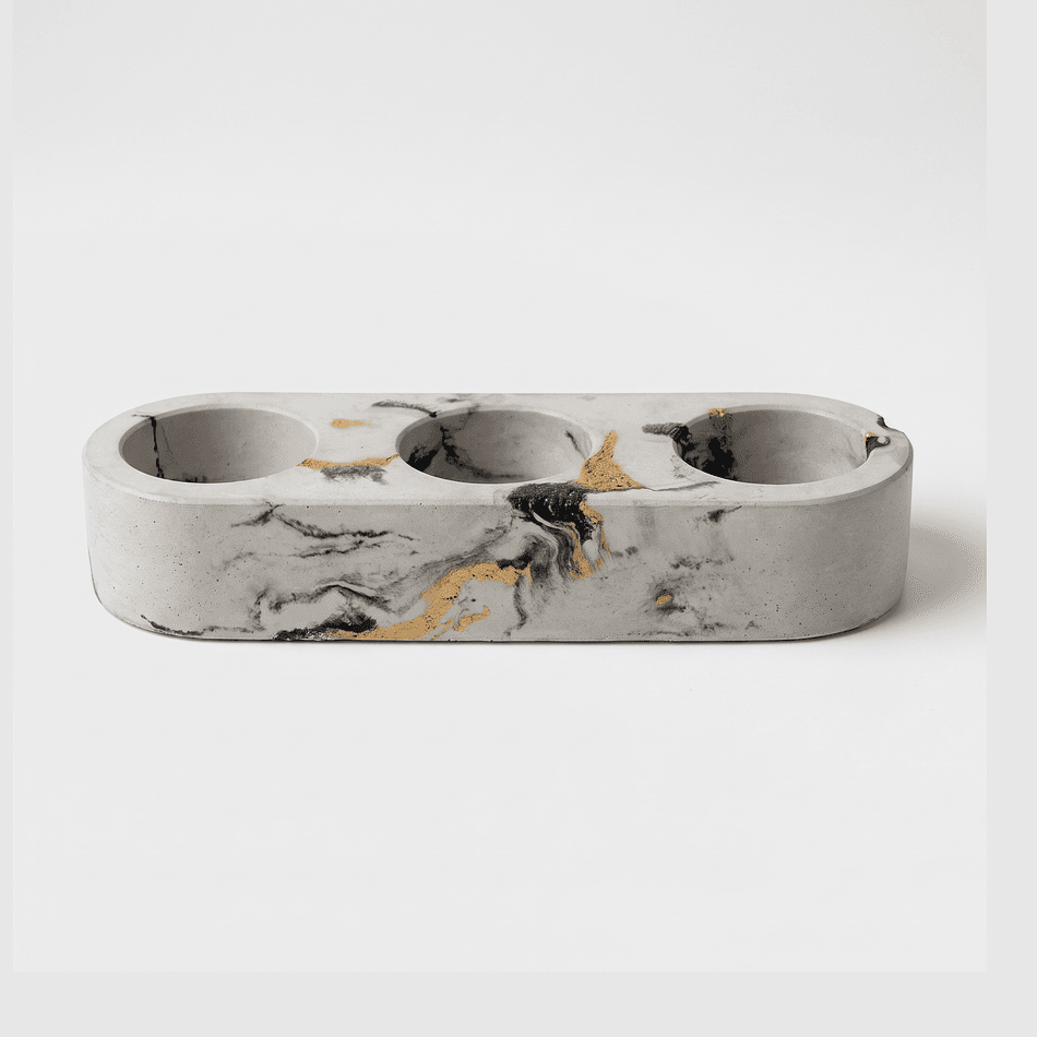 Handmade Concrete Triple Tealight Holder with 3 Tealights – Marbled Finish