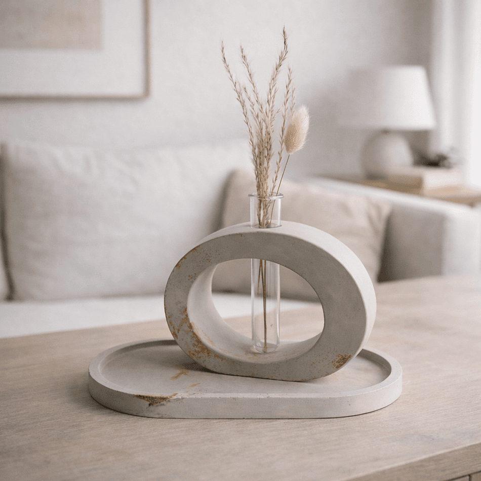 Handmade Concrete Propagation Vase with Acrylic Tube – Modern Plant Cutting Holder