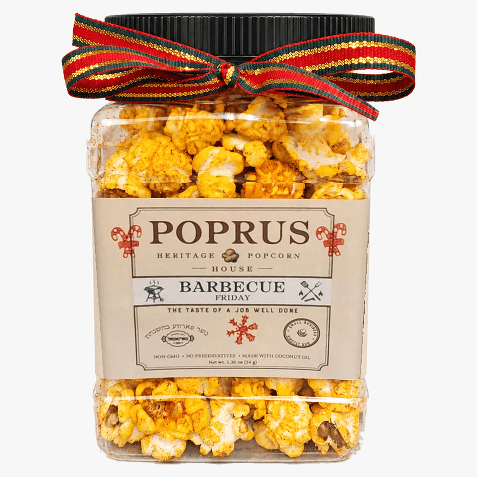 BBQ Flavored Popcorn, Coconut Oil & Nutritional Yeast, Smoky Sweet Crunch, 1.20 oz Gift Jar + Printable Christmas Game