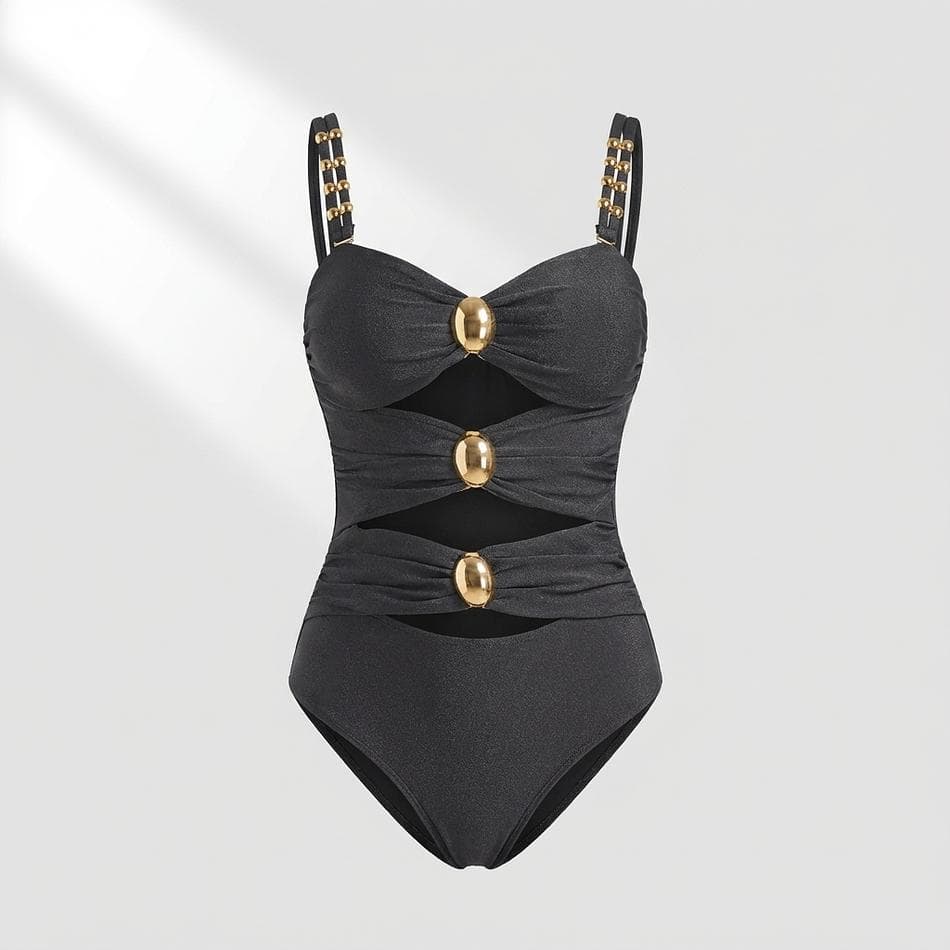 Ruched Cutout One-Piece Swimsuit, Polyamide & Elastane, Sweetheart Neck, Removable Pads, Women’s Swimwear S–2XL