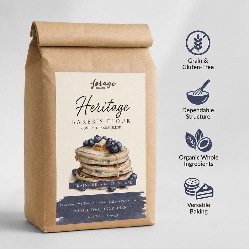Grain-Free Heritage Baking Flour Blend | Made with Organic Blanched Almond Flour | ✓ Gluten-Free, Organic Ingredients | ✓  Rich in Protein + Fiber |  ✓Low Carb Baking Mix for Cakes, Cookies, Pie Crust, Pancakes and Waffles, and more | 2 lb. Bag