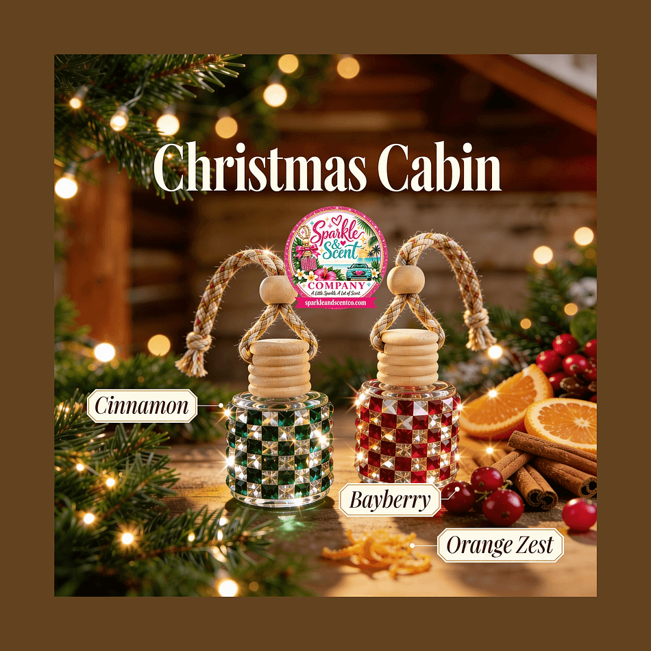 Hanging Car Diffuser, Christmas Cabin Scent, Long-Lasting Freshener, Refillable Glass Bottle, 1-Pack