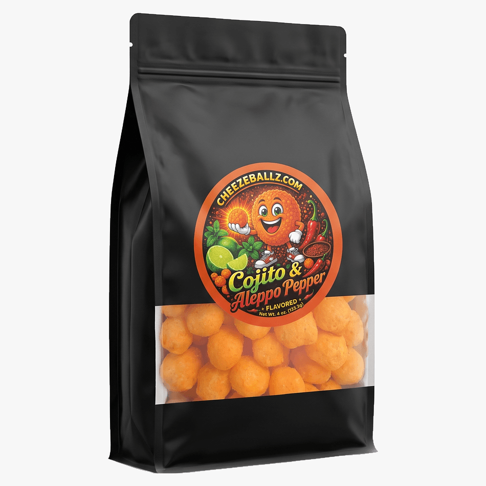 Gourmet Cheese Balls Snack, Cotija-Style Seasoning & Aleppo Pepper, Tangy Savory Crunch, 4 oz Resealable Pouch