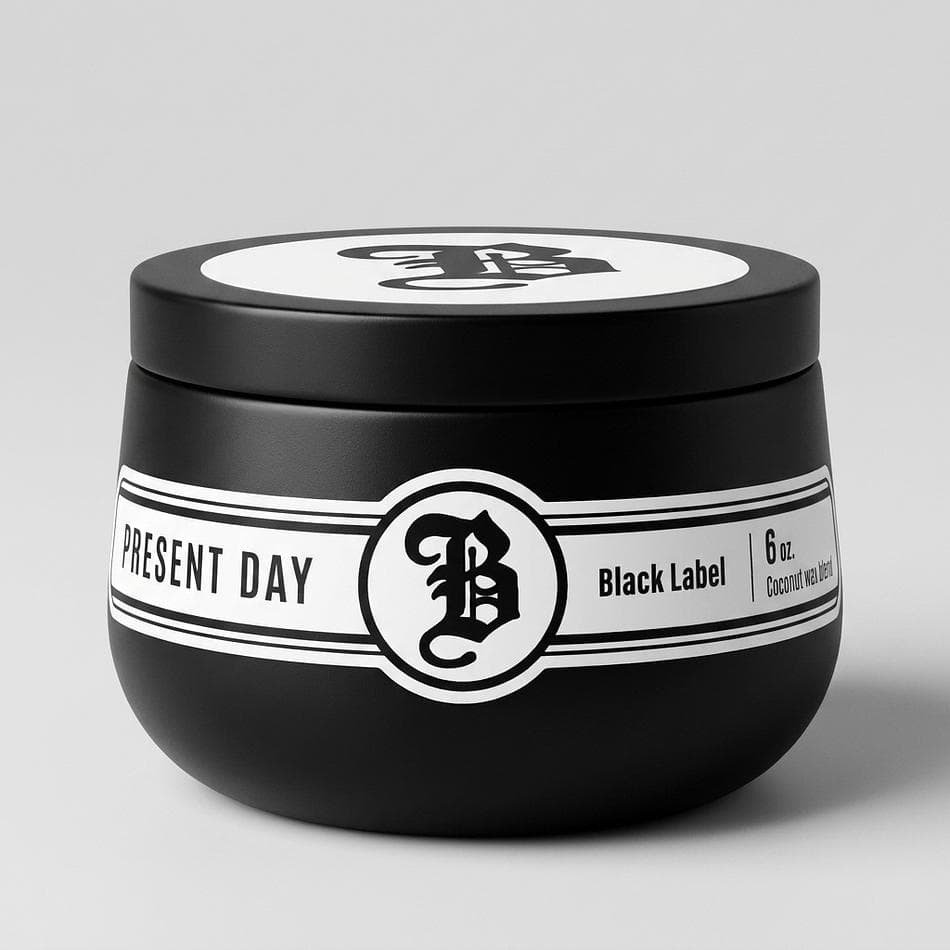 Scented Candle Travel Tin, Leather & Smoke, Amyris Musk Moss Notes, Coconut Blend Wax, 6 oz Gift Tin