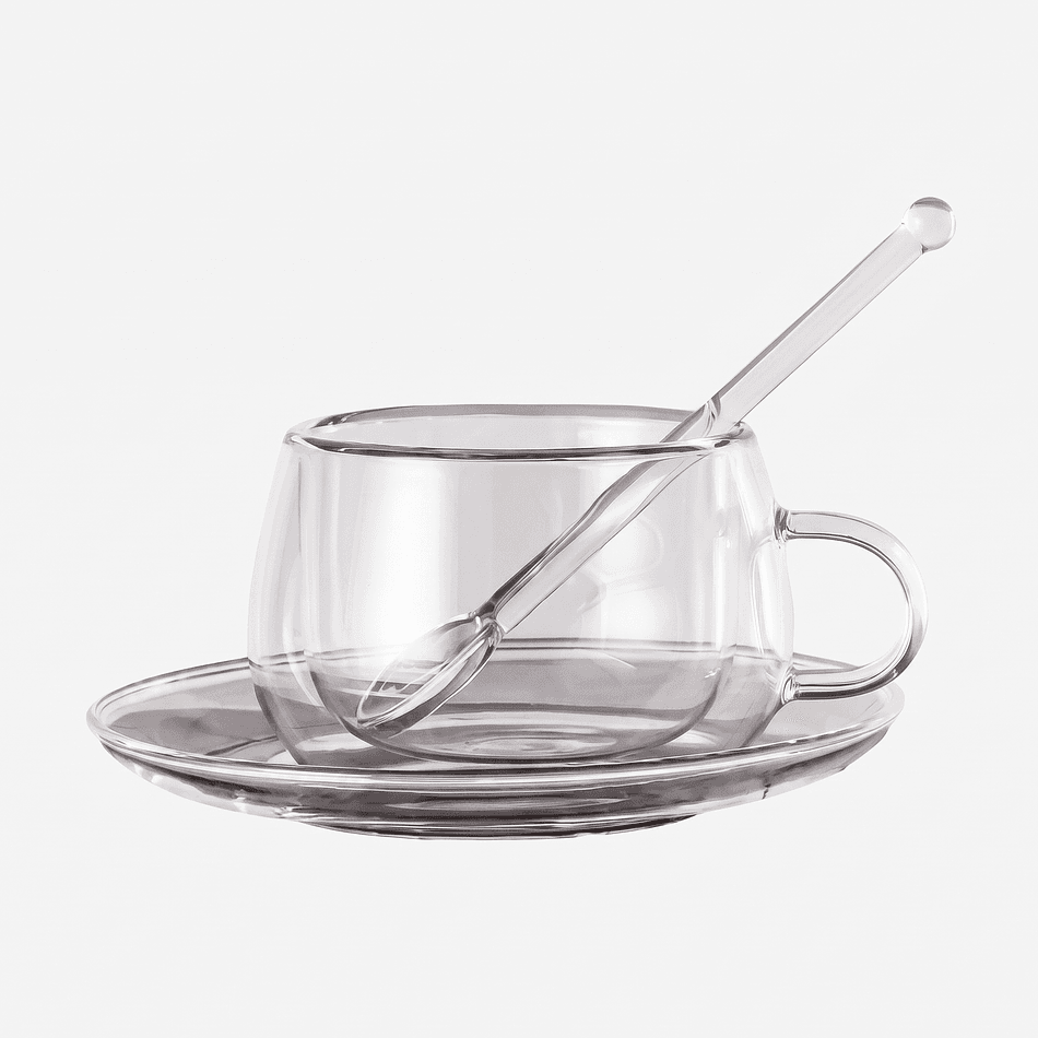 Glass Latte Cup & Saucer Set, Clear Soda Lime Glass, Showcases Layered Coffee, 1 Cup + 1 Saucer