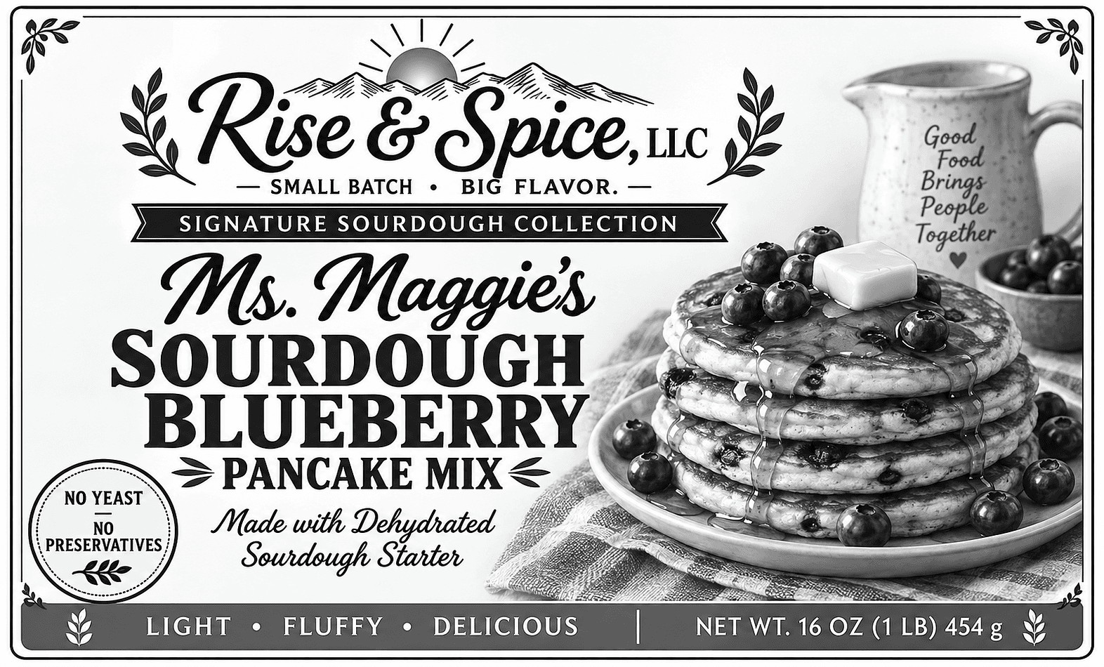 Ms. Maggie‘s sourdough blueberry pancake mix.