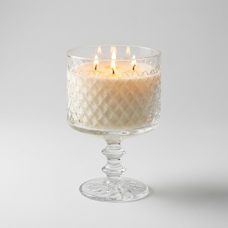 Vintage Glass Pedestal Compote Soy Candle, Bourbon Fig & Pear, Clean Burn Home Fragrance, 22.09 oz Lidded Vessel