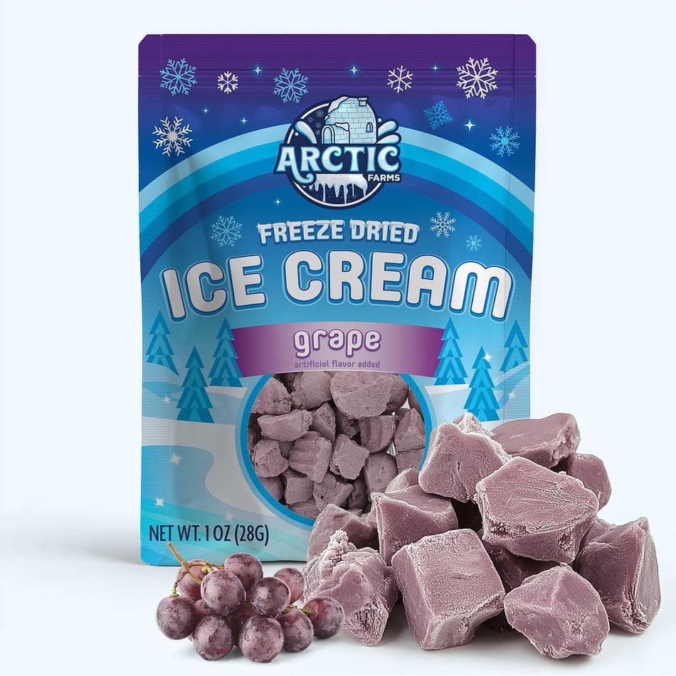 Freeze-Dried Ice Cream Bits, Grape, No-Melt Crunchy Snack, Shelf-Stable, Pack of 3 Resealable Bags (1 oz each)