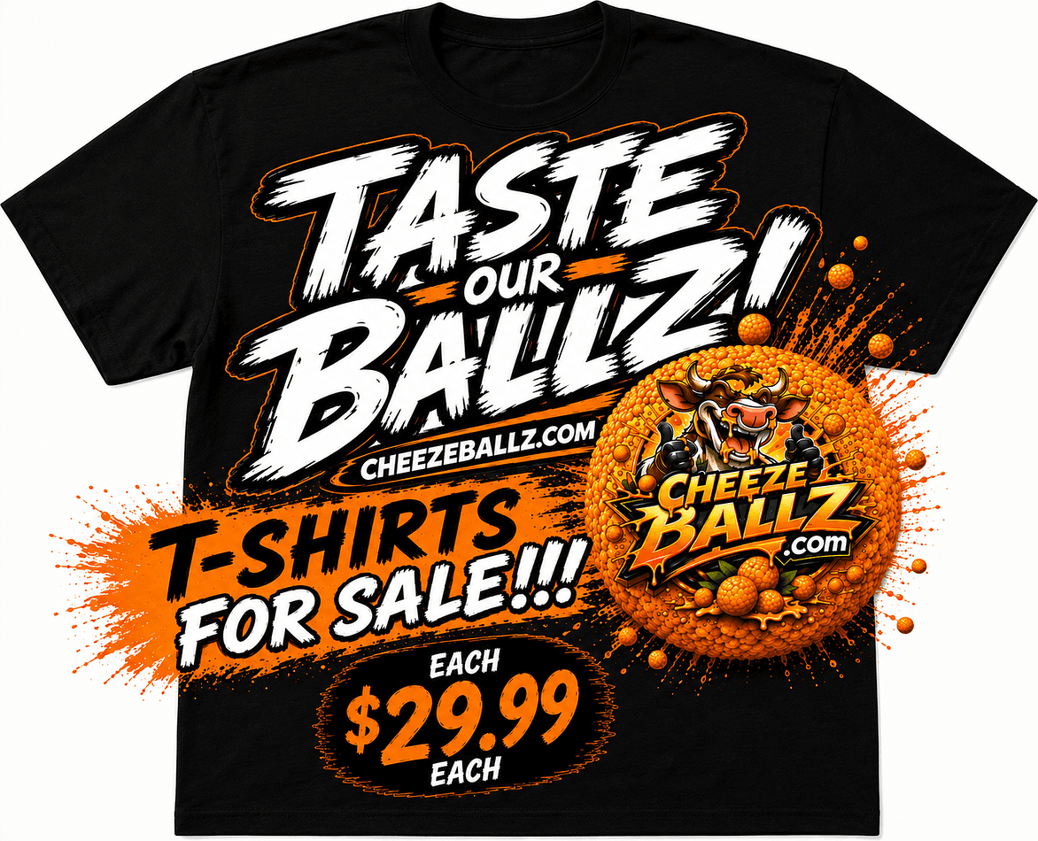Graphic Slogan T-Shirt, "Taste Our Ballz" Print, Funny Snack Food Tee, Black, Sizes S–3XL