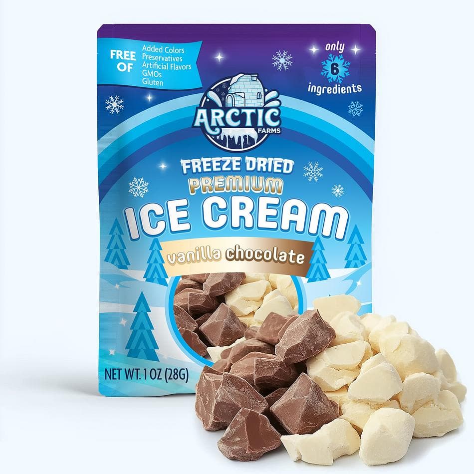 Freeze-Dried Ice Cream Bites, Cream & Cocoa, Vanilla Chocolate Mix, Clean 6-Ingredient Recipe, Resealable Bag, 1oz