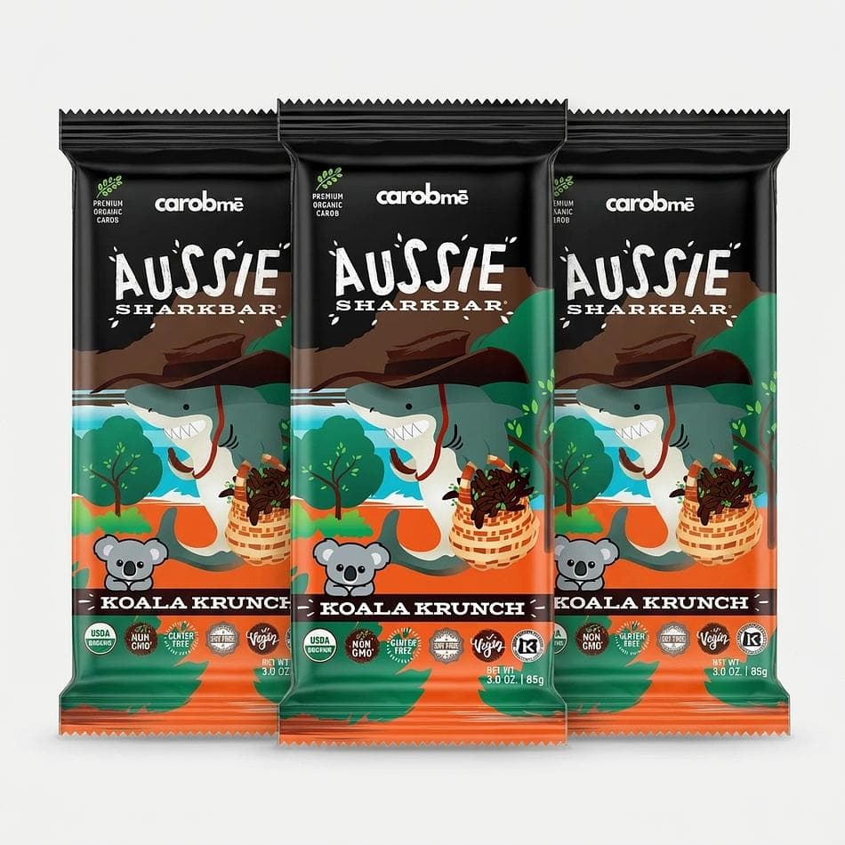 Organic Carob Bar, Australian Carob & Coconut Sugar, Caffeine-Free Chocolate Alternative, Koala Krunch, 3-Pack (85g bars)
