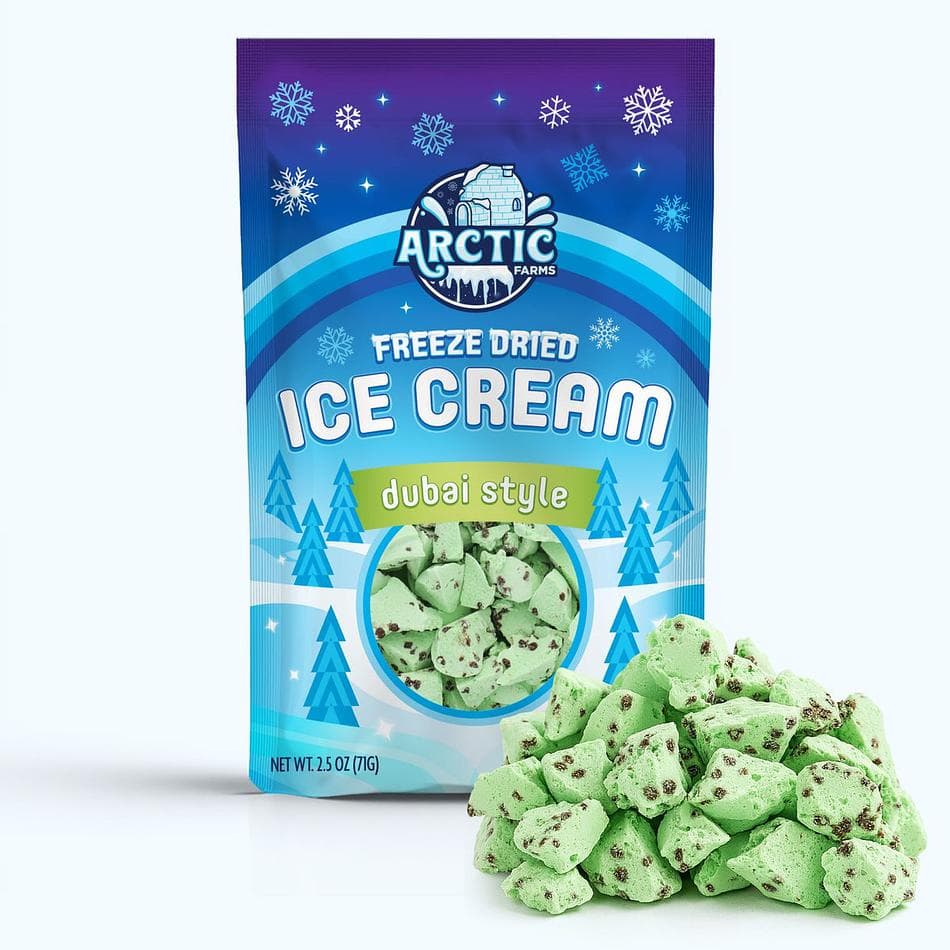 Freeze-Dried Dubai Style Ice Cream, Exotic Pistachio with Chocolate Chip Crunch, Ready-to-Eat Gourmet Dessert, Large Resealable Bag (2.5 oz)