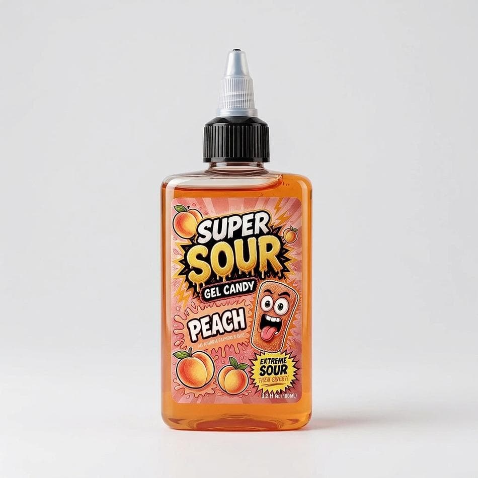 Super Sour Peach Gel Candy, Peach Flavor, Extreme Sour Squeeze Bottle, 100ml (3.4 fl oz)