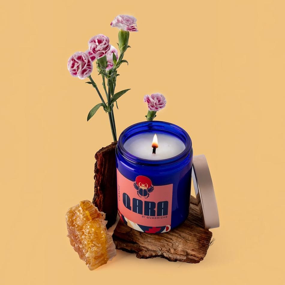 SEVENTH BLOOM by Quadriche Jasmine Coconut Soy Candle, Jasmine & Honeysuckle, Feminine Floral Scent, Cobalt Blue Glass Jar, 8 oz