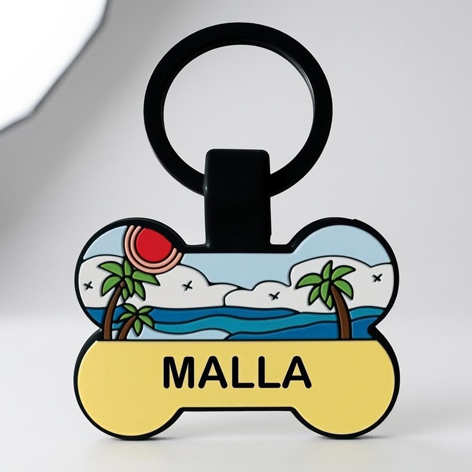 Smart Silicone Pet ID Tag (Bone), Waterproof, Battery-Free, GPS Found Alerts, Beach Design, 1-Pack