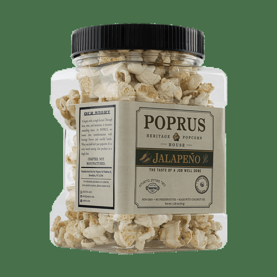 Jalapeño Popcorn, Coconut Oil Kettle-Popped, Spicy Savory Crunch, Kosher Parve & Dairy-Free, 1.20 oz Bottle