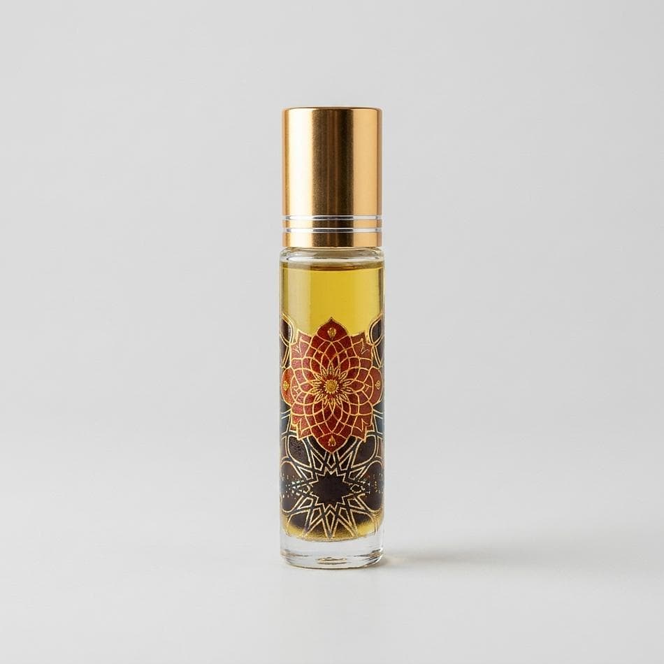 Body Roll-On Perfume Oil, Jojoba + Cinnamon, Warm Spicy Scent, Garnet Crystal Chips, 10 ml