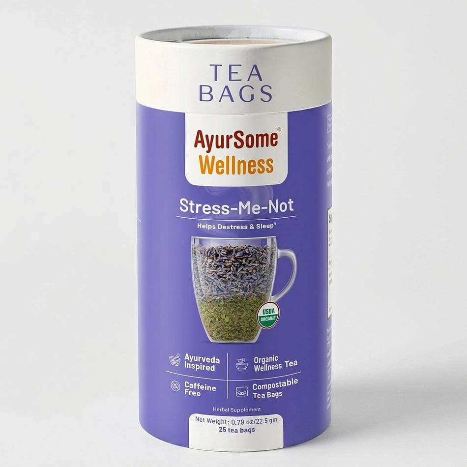 Organic Herbal Tea Bags, Lemon Balm & Lavender, Stress Relief & Sleep Support, Caffeine-Free, 25 Compostable Tea Bags