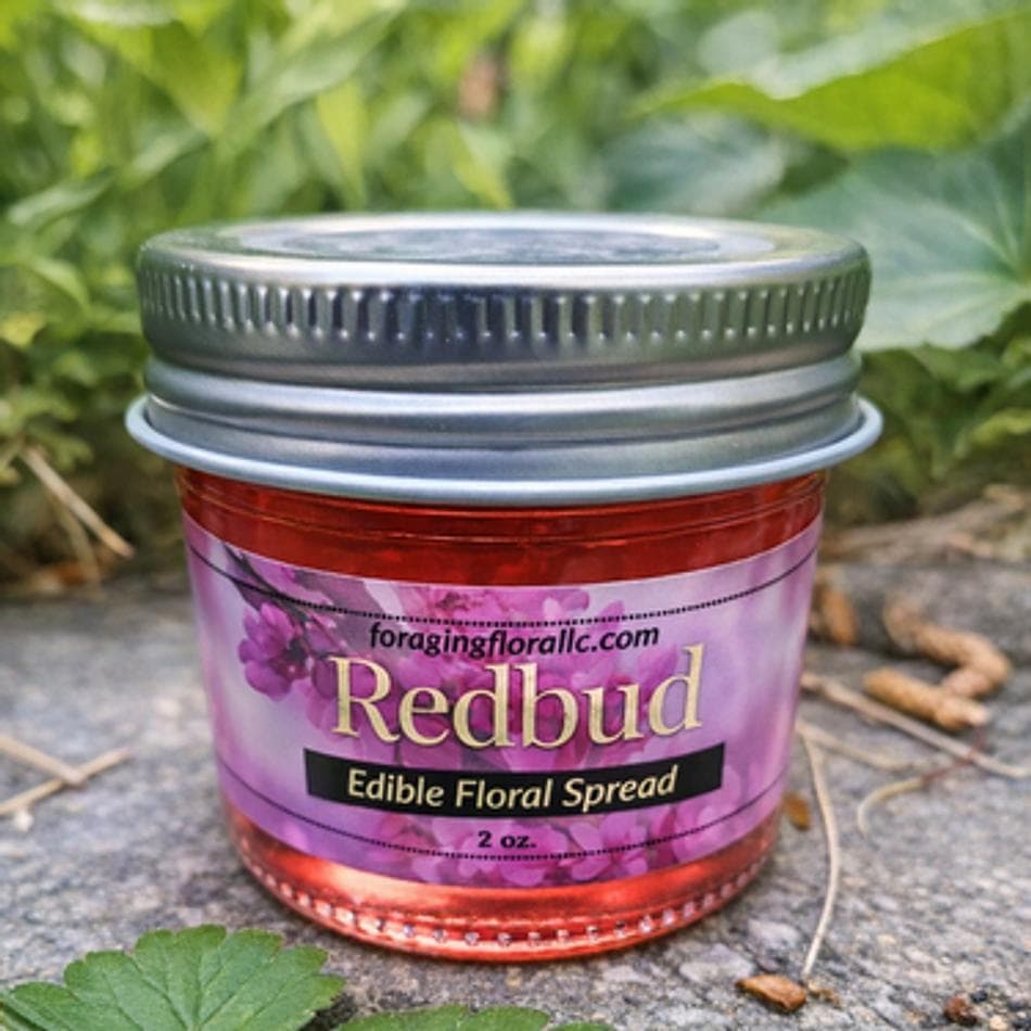 Redbud Edible Floral Jelly Spread, Redbud Blossoms, Bright Spring Flavor, 2 oz Glass Jar