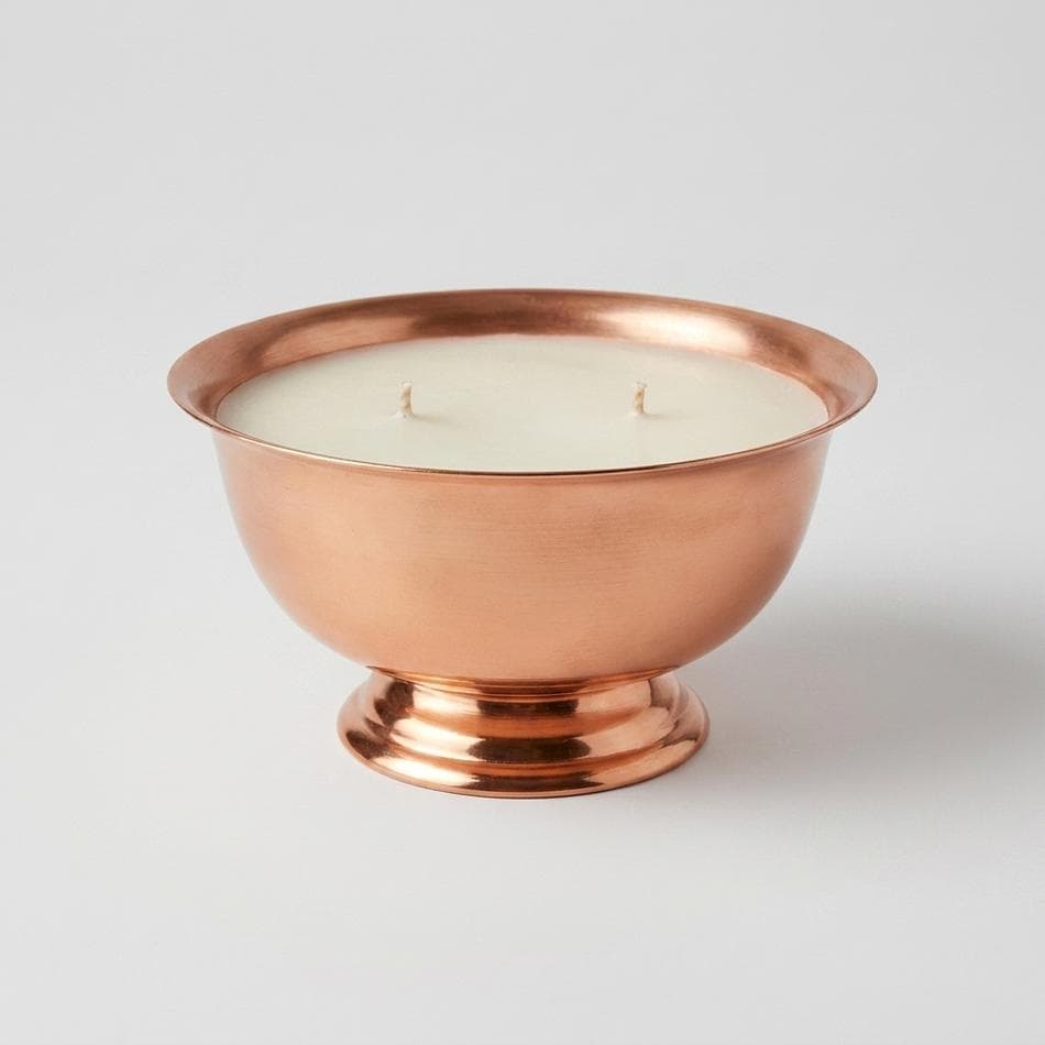 Vintage Copper Pedestal Bowl Soy Candle, Spiced Oat Milk, Double Wick, Clean-Burning, 6.5 oz