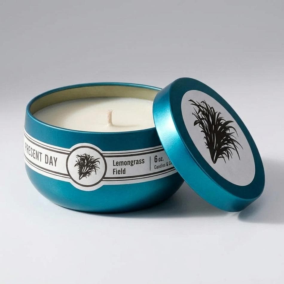 Lemongrass Scented Candle Tin, Coconut Wax Blend, Clean Fresh Kitchen Scent, Phthalate-Free, 6 oz, 30+ Hr Burn