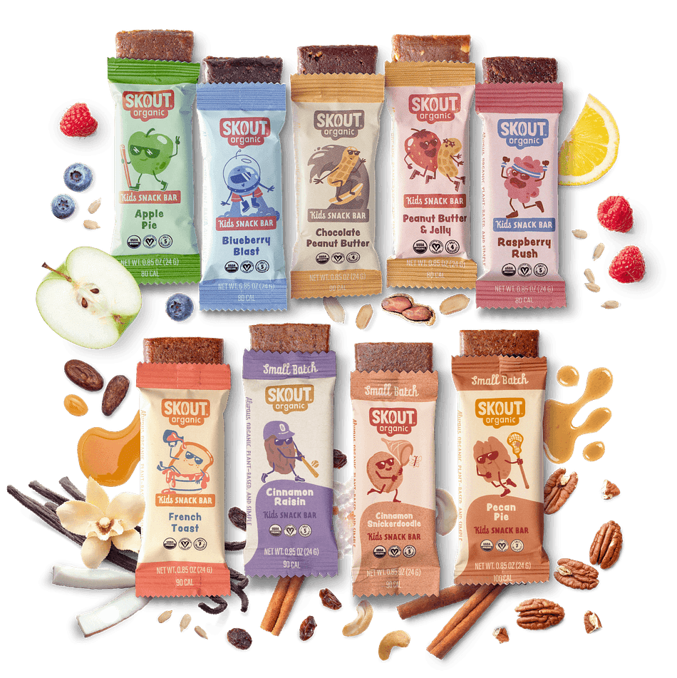 Kids Fruit Snack Bars, Organic Dates & Fruit, Nut-Free School Snack, 20-Pack Variety (Apple Pie, Blueberry, Raspberry, Peach)