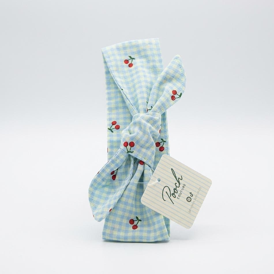 Dog Neckerchief Bandana, Cotton-Poly Gingham & Cherry Print, Lightweight Spring/Summer Scarf, XS–XL