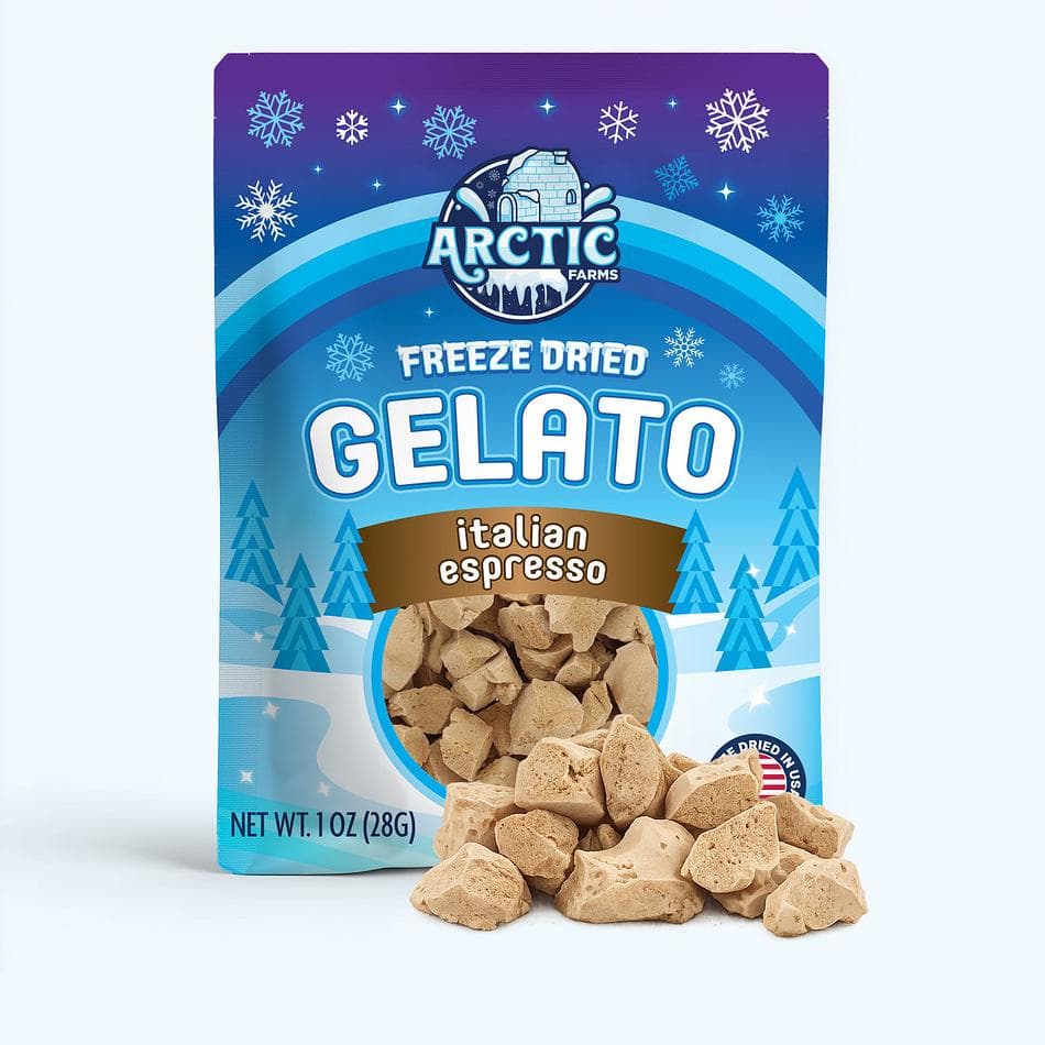 Freeze-Dried Espresso Gelato Bites, Real Coffee Flavor, Shelf-Stable No-Melt Dessert Snack, Pack of 3 Resealable Bags (1 oz each)