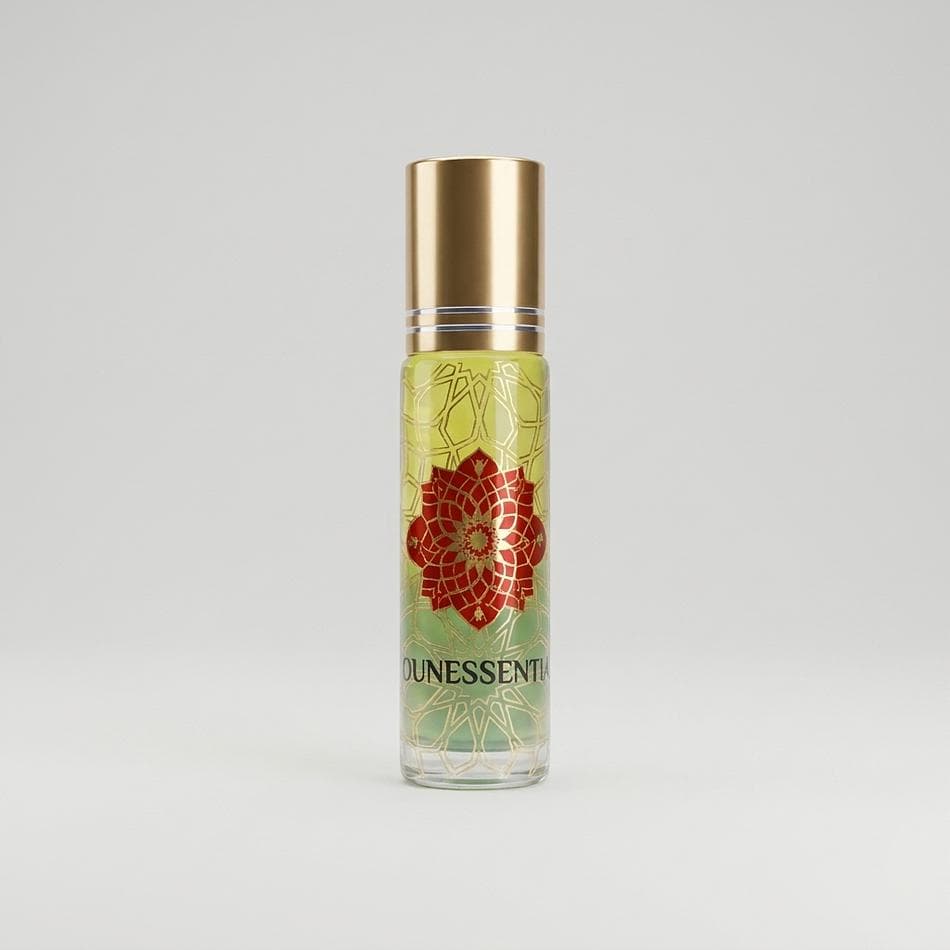 Perfume Oil Roll-On, Amber & Musk, Warm Resinous Skin Scent, Emerald Crystal-Infused, 10 ml