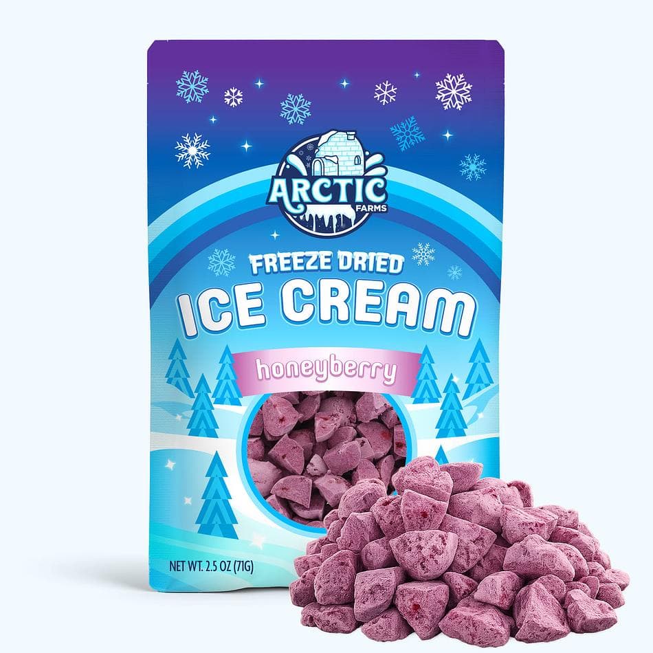 Freeze-Dried Ice Cream Bits, Honeyberry, No-Melt Crunchy Snack, Shelf-Stable, Large Resealable Bag (2.5 oz)