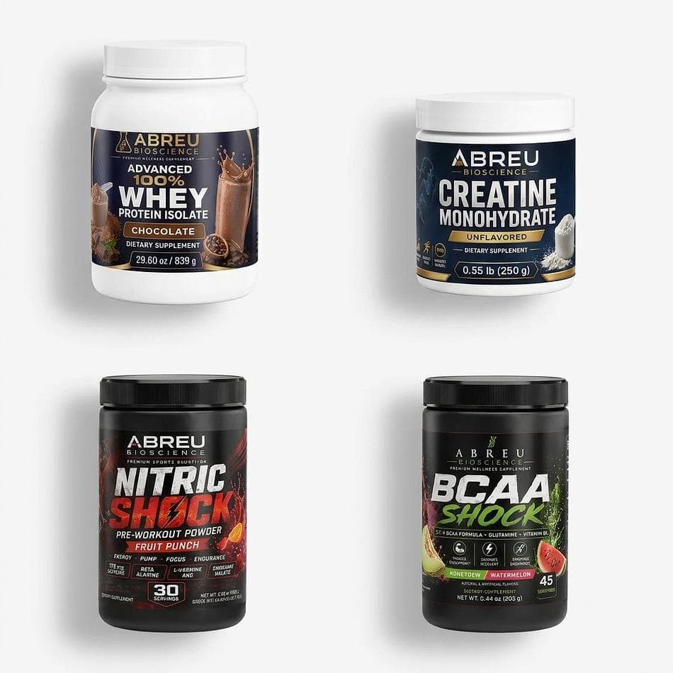 Fitness Supplement Stack Kit: Pre-Workout + BCAA + Creatine Monohydrate + Whey Protein, Energy & Recovery, 4-Pack