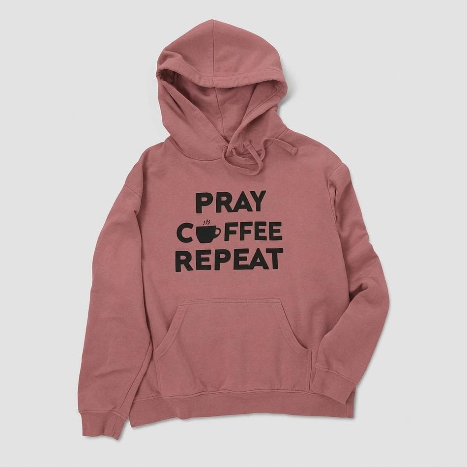 Pullover Hoodie, Cotton/Poly Fleece Blend, Pray Coffee Repeat Graphic, Unisex Cozy Sweatshirt, S–3XL