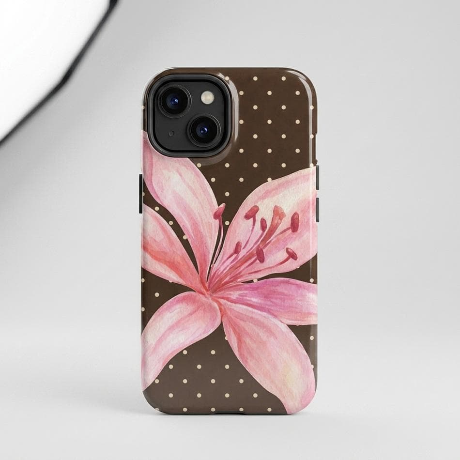 MagSafe Tough iPhone Case, Mocha Polka Dot & Tiger Lily, Dual-Layer PC+TPU, Screen/Camera Bezel, Matte/Gloss