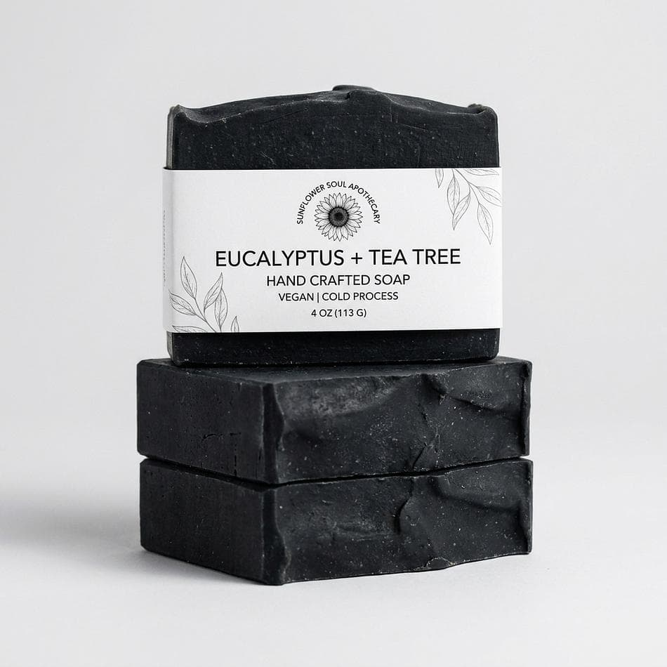 Natural Bar Soap, Eucalyptus & Tea Tree Essential Oils, Fresh Invigorating Cleanse, Activated Charcoal, 4 oz