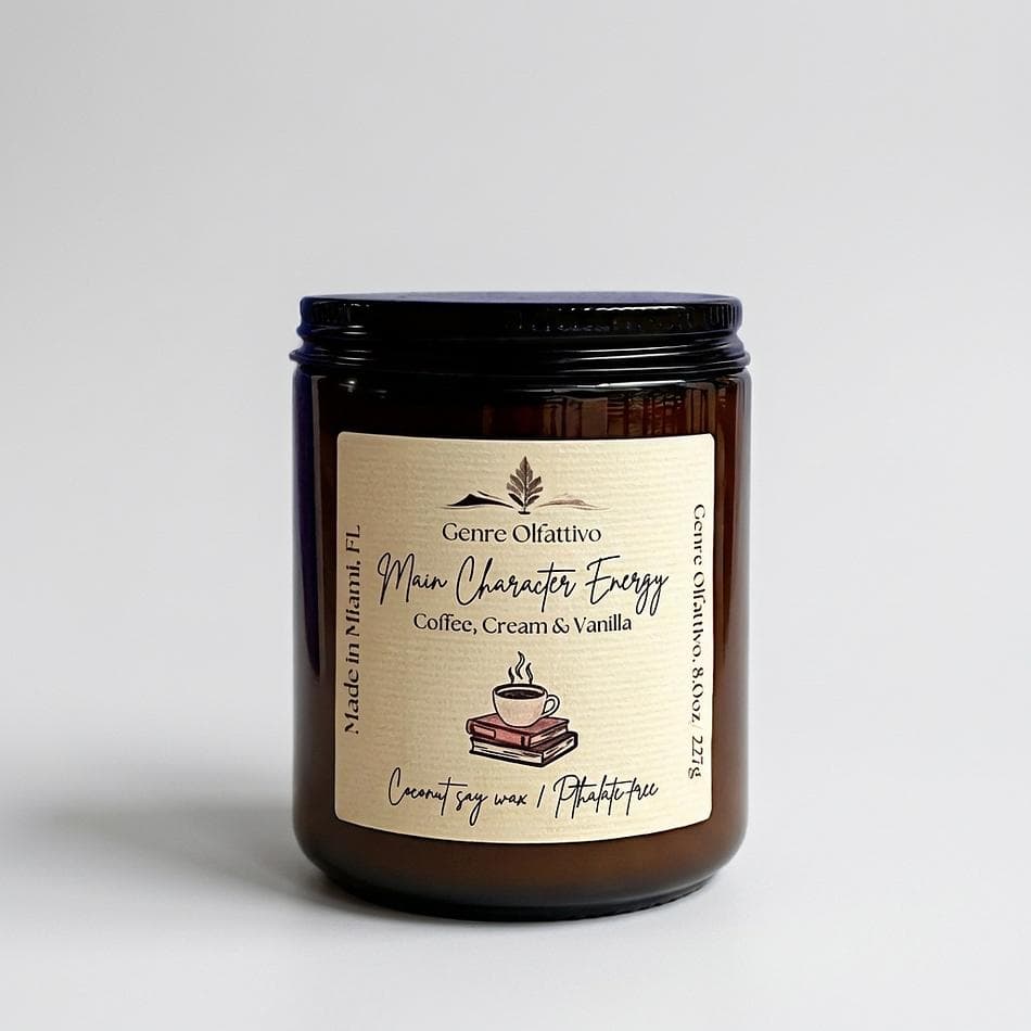 Coffee & Vanilla Coconut Soy Candle, Cozy Cafe Scent, 8oz Amber Apothecary Jar, 40+ Hour Burn