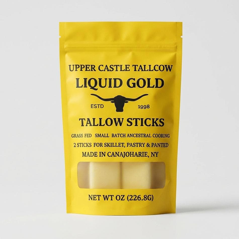 Beef Tallow Cooking Sticks, Grass-Fed Rendered Suet, Seed-Oil-Free High-Heat Cooking, 2-Pack 4 oz (8 oz Total)