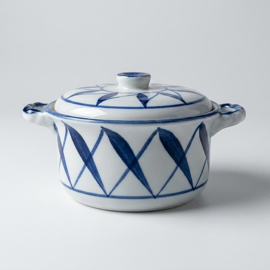 Blue & White Ceramic Candle, Soy Wax, Banana Nut Bread Scent, Double Wick, Vintage Lidded Casserole Pot, 6 oz