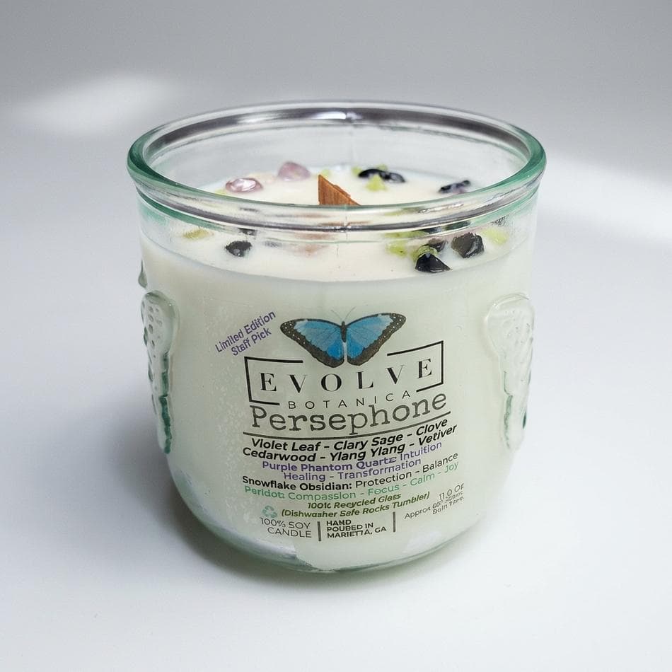 Gemstone Soy Candle, Violet Leaf & Clove, Wood Wick Crackle, Recycled Glass, 11 oz, 60+ Hr Burn