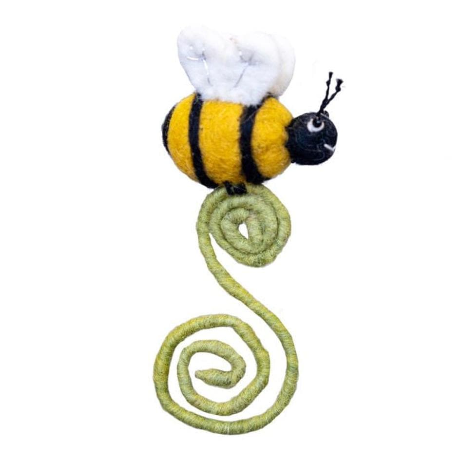 Felt Wool Bee Plant Pick, Natural Wool, Bendable Wire Stem, Cute Desk & Gift Topper Decor, 12in Stem