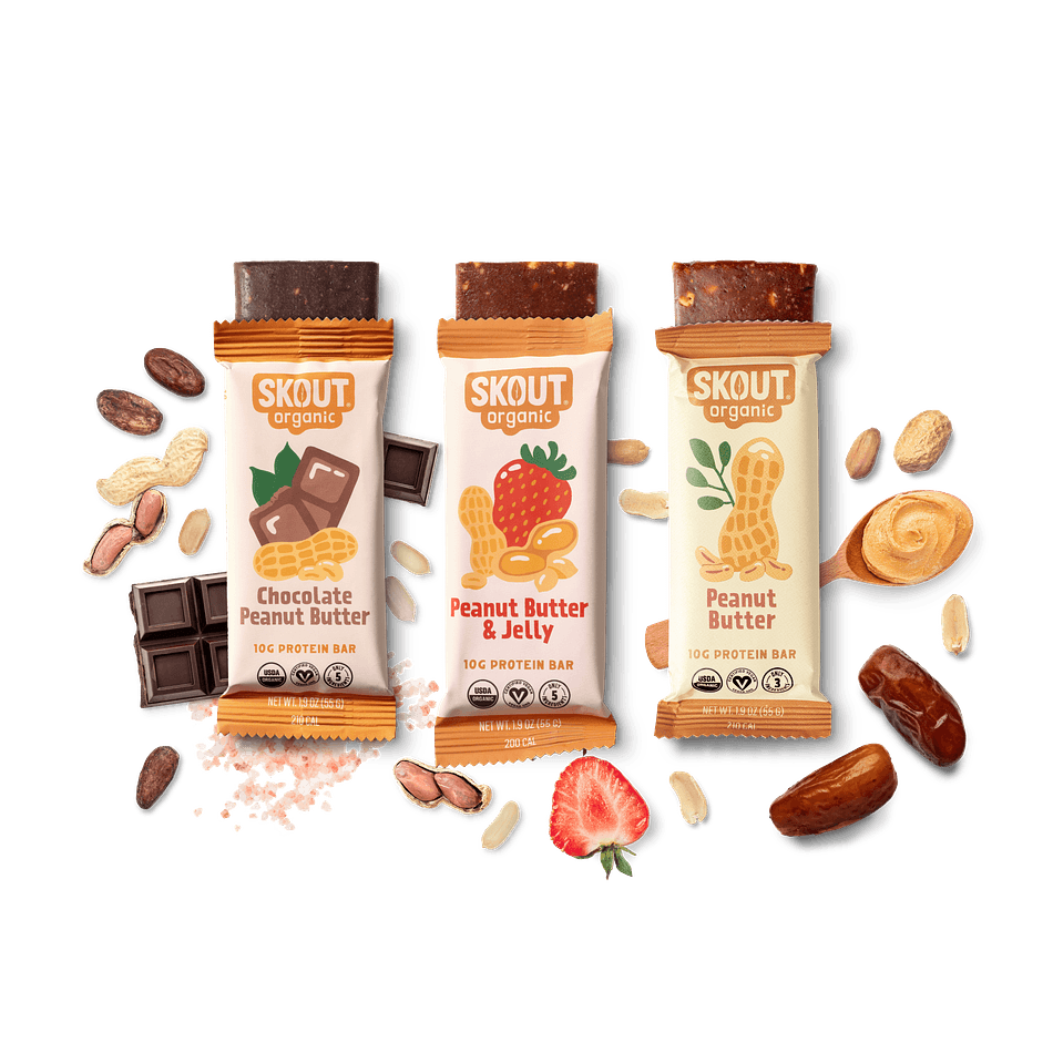 Organic Vegan Protein Bars, Dates & Peanut Butter, Clean-Label Snack for On-The-Go Energy, 3-Pack Sampler (PB, PB&J, Choc PB)